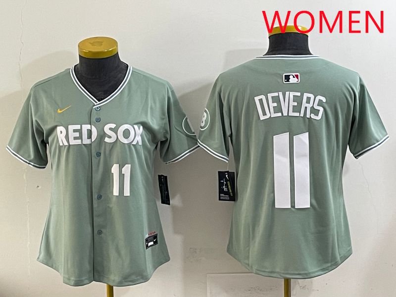 Women 2025 Boston Red Sox #11 Devers Light Green Joint Name Nike MLB Jersey style 9